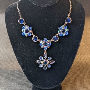 Custom jewelry necklace blue flowers silver chain